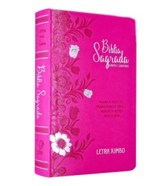B�blia Sagrada Gigante Letra Jumbo Com Harpa Capa Rosa