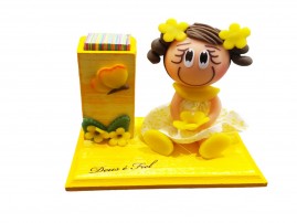 Caixa De Promessa Boneca Pintada Amarelo Mdf