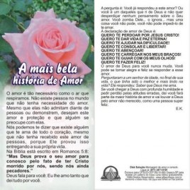 FOLHETOS PACOTE COM 100 UNIDADES / A MAIS BELA HISTORIA DE AMOR